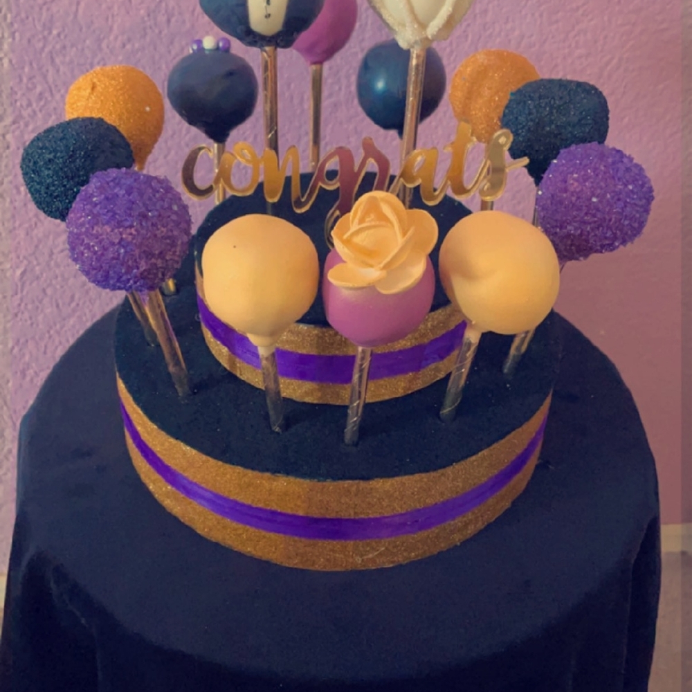 Elegant Gold and Purple Cake Pop Arrangement
